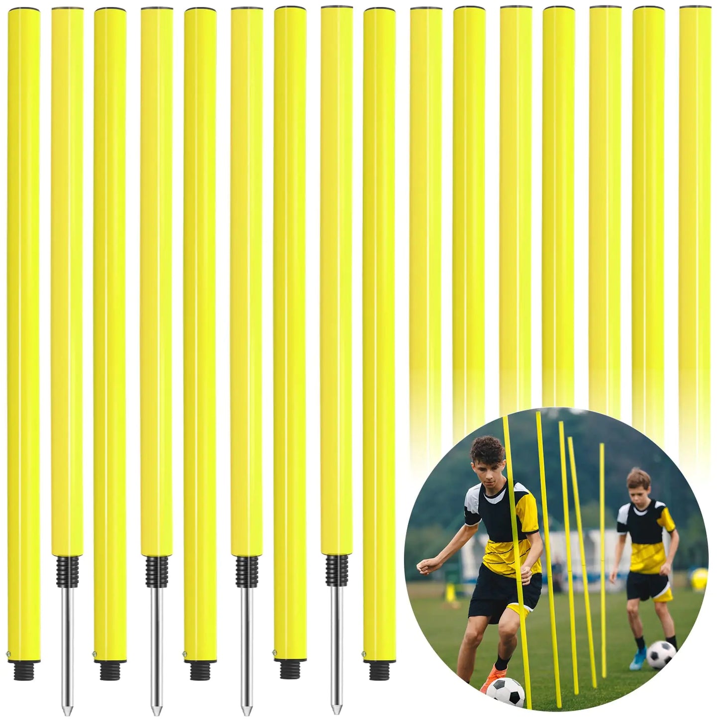Lenwen 12 Pcs Soccer Training Poles Agility Poles Sports Coaching Sticks for Soccer Football Training Agile Training and Outdoor Sports Training Equipment (Yellow6 ft)